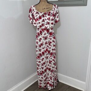 Divided Red and White Floral Maxi Dress